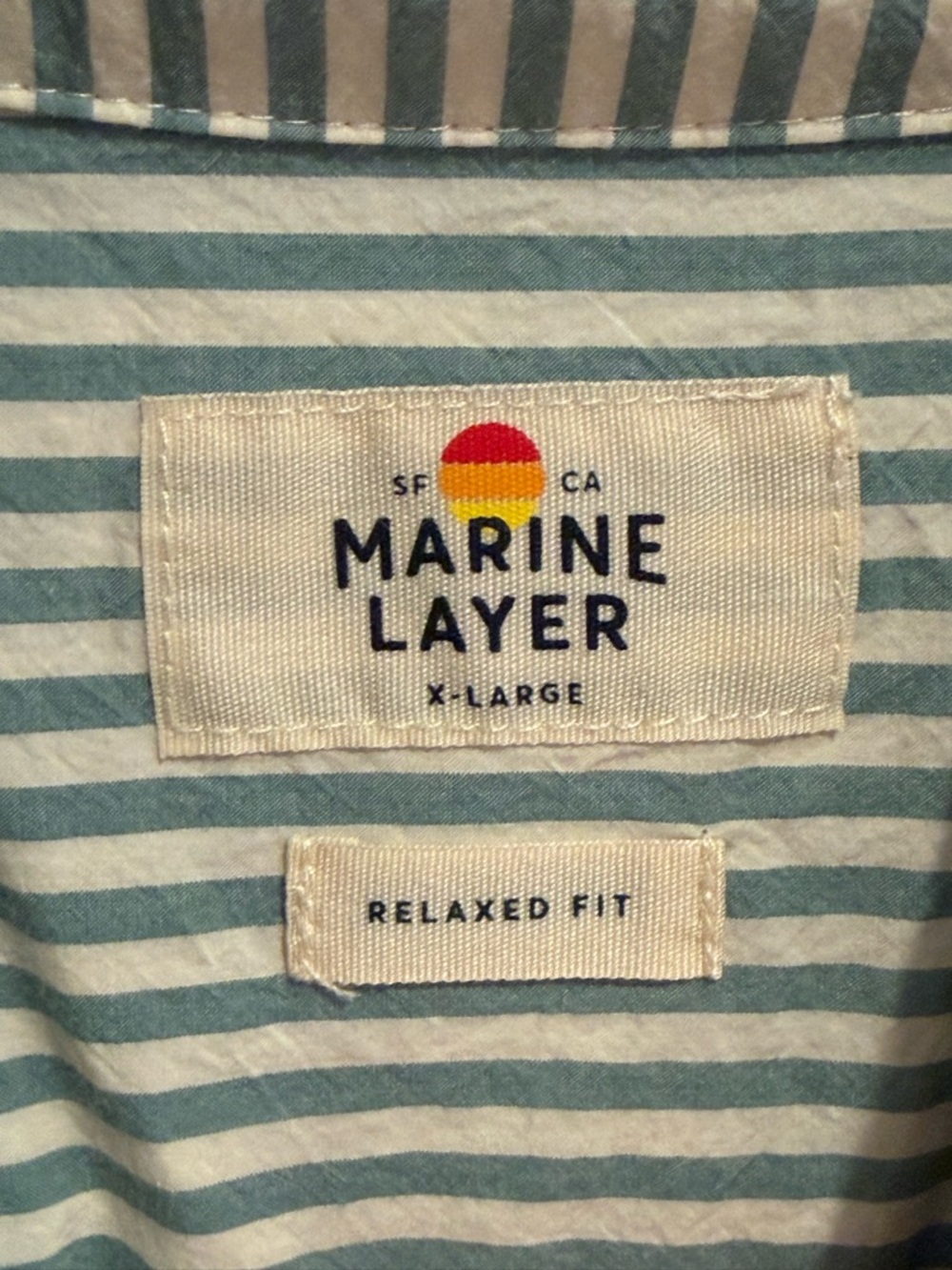 Marine Layer Green & White Vertical Stripe Oversized Button-Down Shirt - Picture 3 of 7